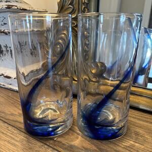 Libbey Crisa Blue Ribbon Dimpled Twist Swirl 6″ 16 oz Glasses – Set of 6 – NEW
